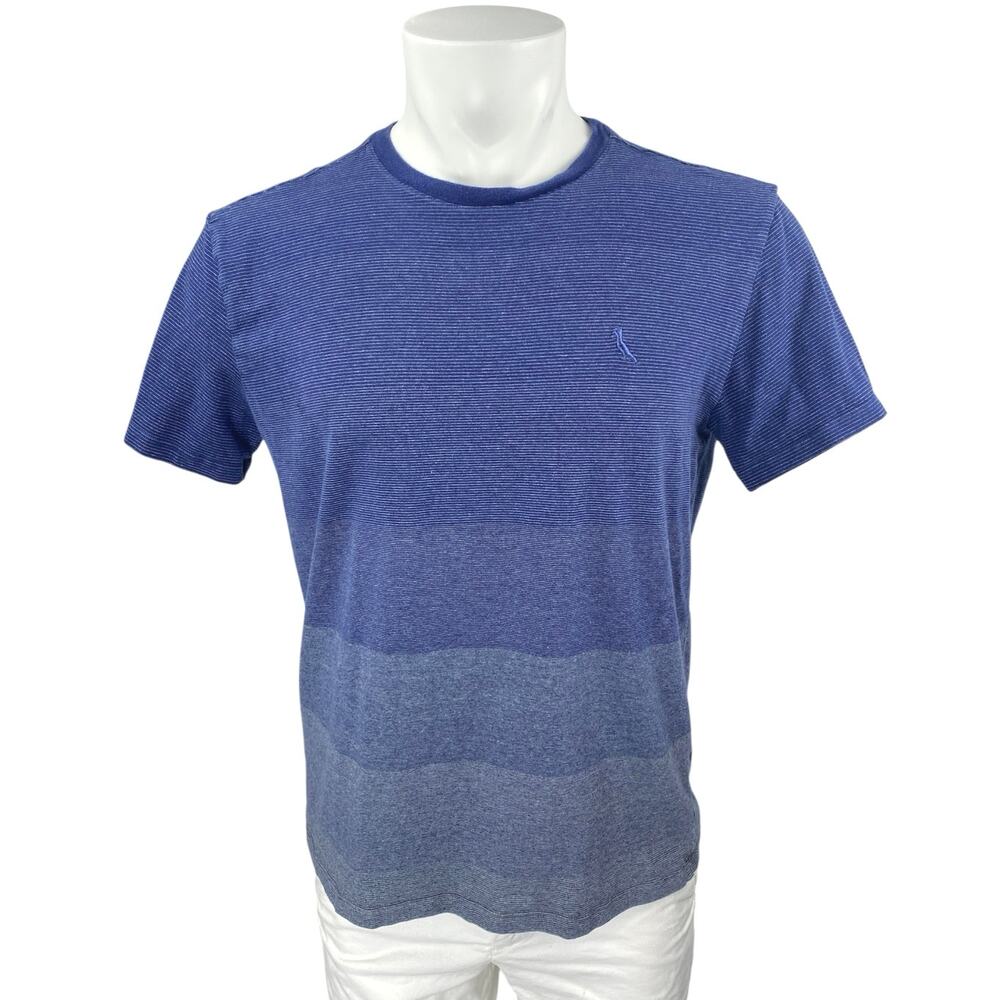 Reciclado Men's Blue Ombre Colorblock Short Sleeve Crew Neck Tee T-Shirt Top M
